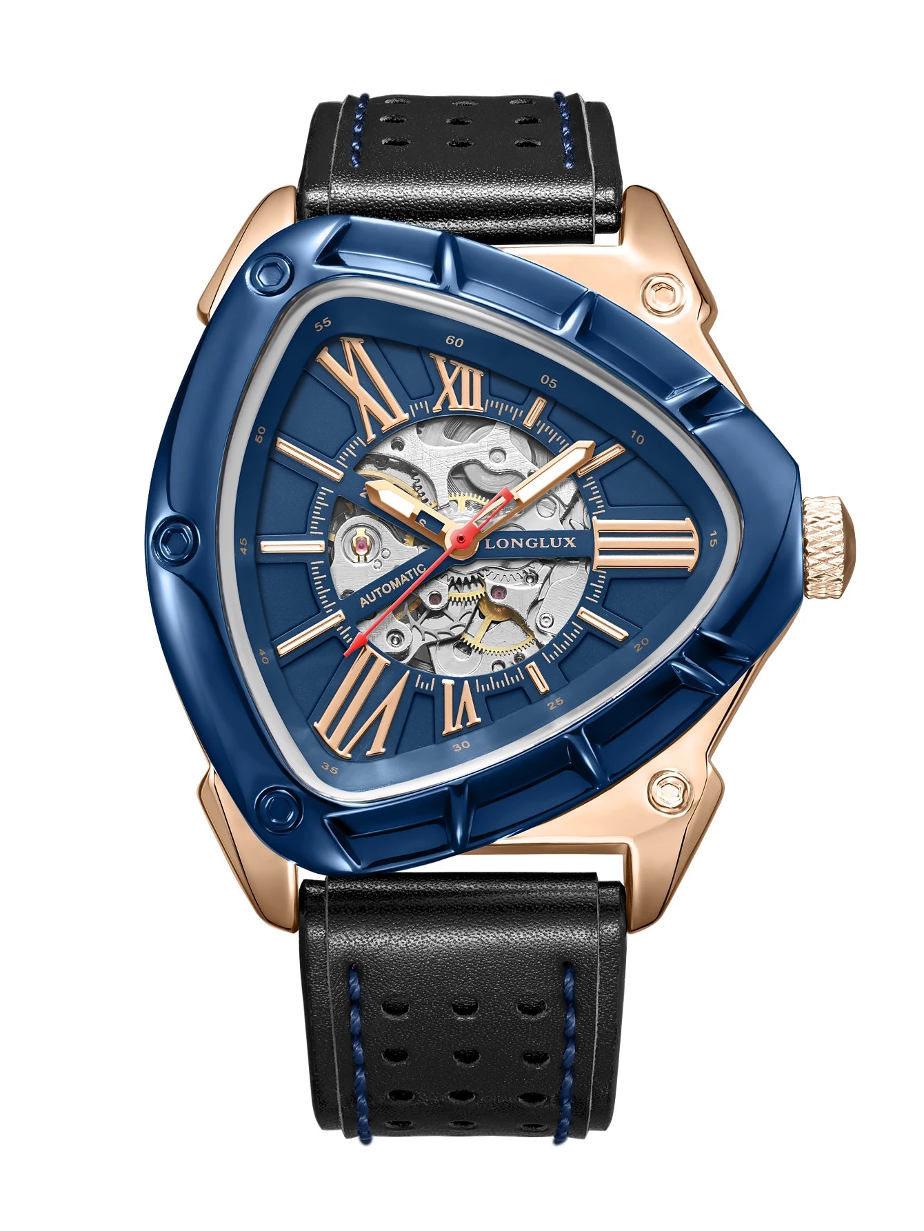 Men automatic watch explore outdoors style mechanical watches retro triangle skeleton leather waterproof luminous mens watch