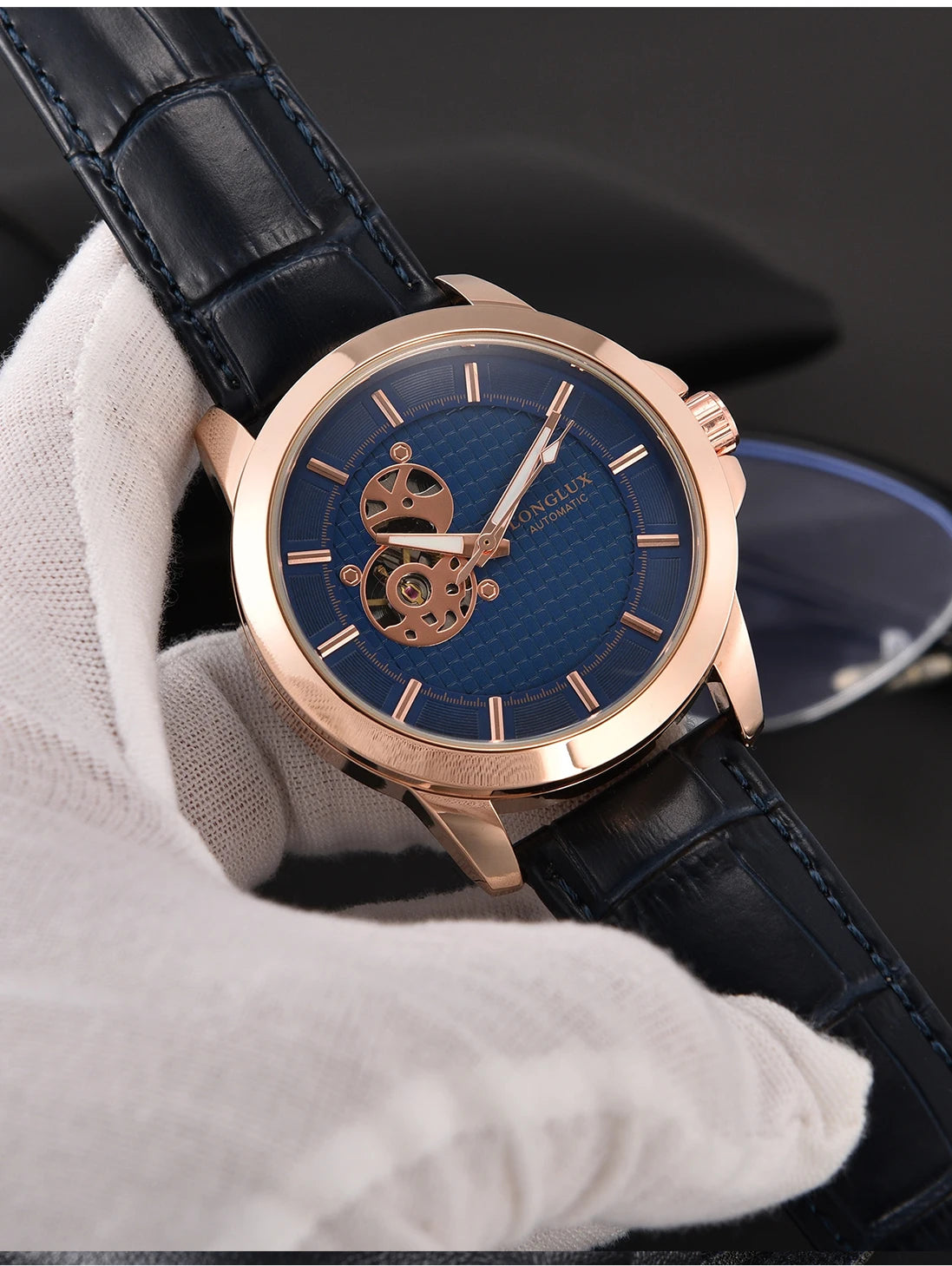 Automatic watch minimalist elegant everyday skeleton waterproof mechanical watches rose gold leather mens watch men gift for him