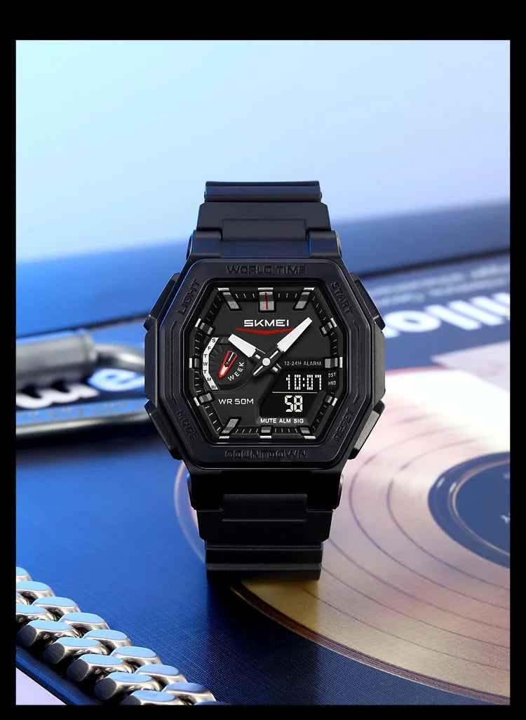 SKMEI 2438 Business Original Quartz Digital Dual Sports Military Watch Men's Electronic Watch LED Digital Watches reloj hombre