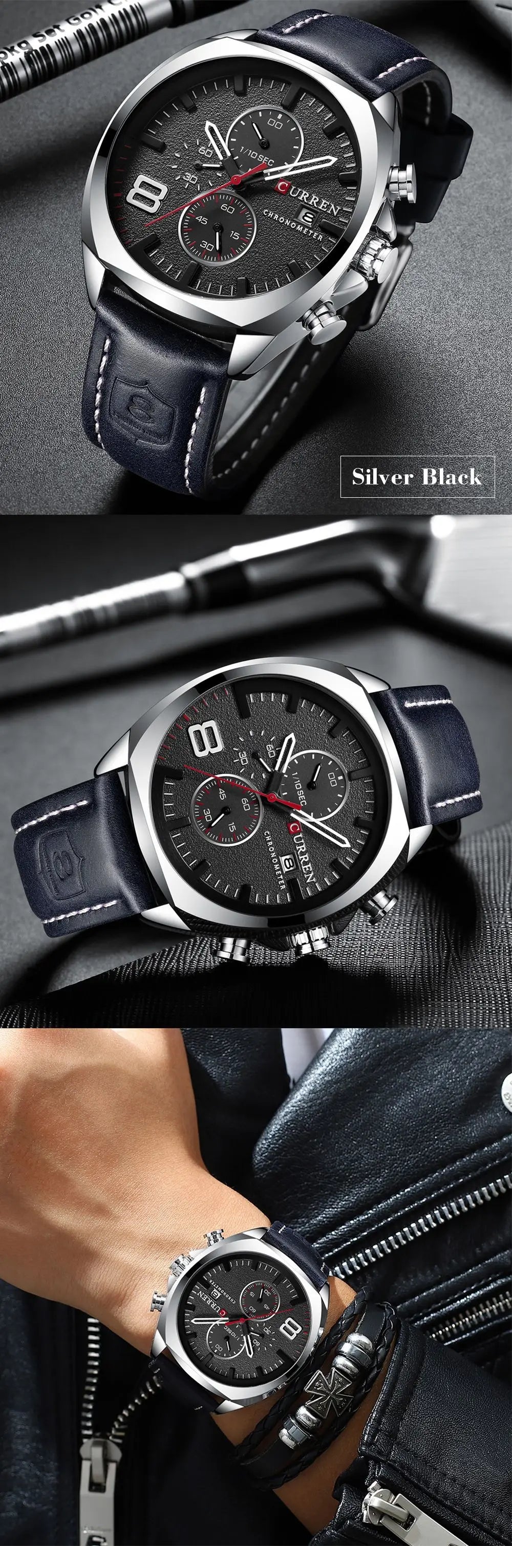 CURREN 8324 Classic Quartz Watch Round Waterproof Leather-strap Watch, Minimalist Six-hand Multifunctional Calendar Watch