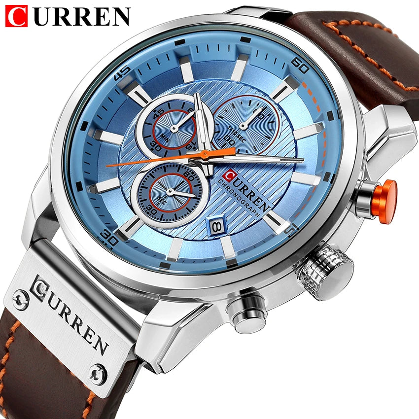 CURREN 8291 Mens Quartz Chronograph Watch Casual Leather Military Sport Fashion Gentleman Wristwatch