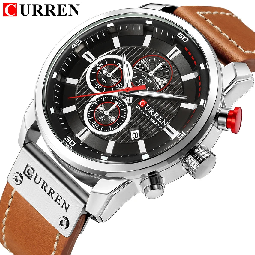 CURREN 8291 Mens Quartz Chronograph Watch Casual Leather Military Sport Fashion Gentleman Wristwatch