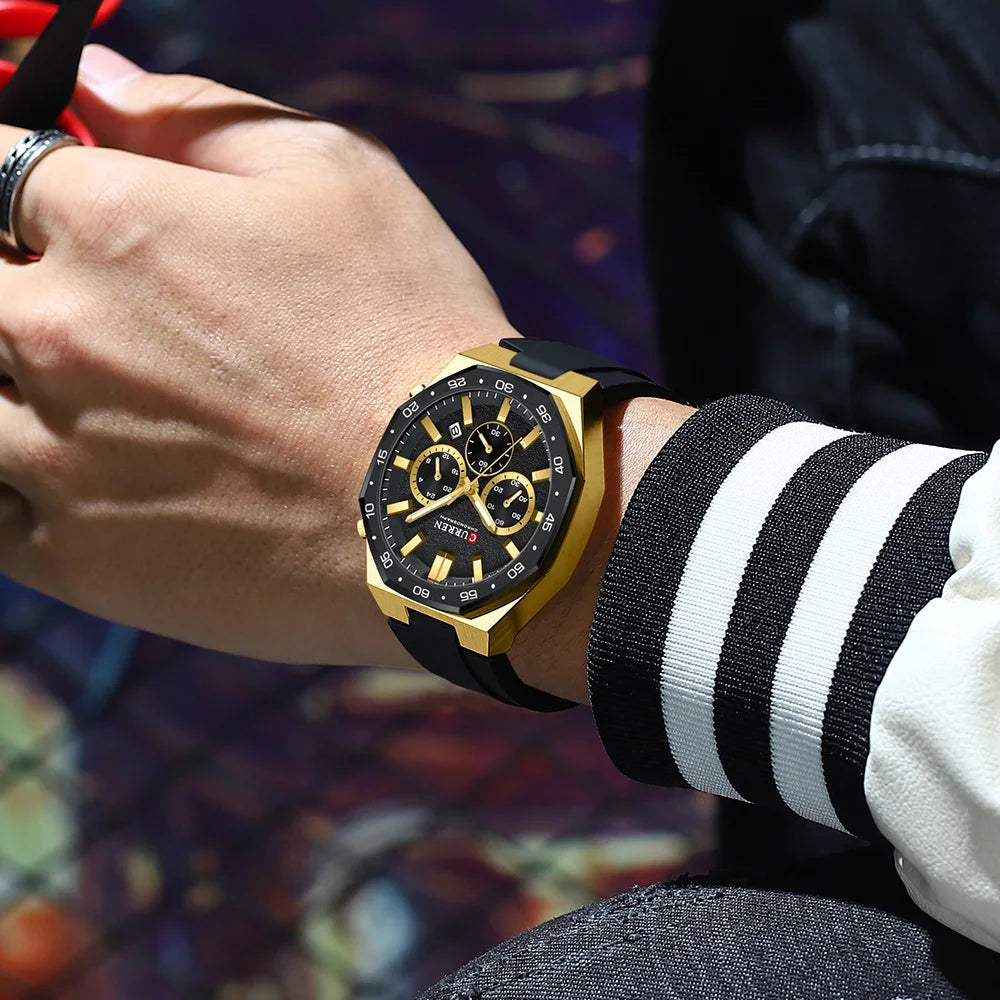 CURREN Men's Sports Chronograph Watch with Silicone Strap Multifunction Dial with Date Luminous Hands Casual Quartz Wristwatch