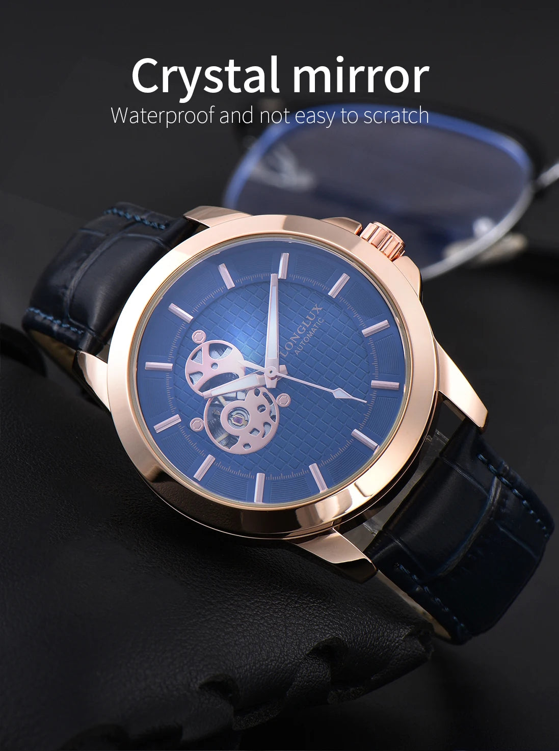 Automatic watch minimalist elegant everyday skeleton waterproof mechanical watches rose gold leather mens watch men gift for him
