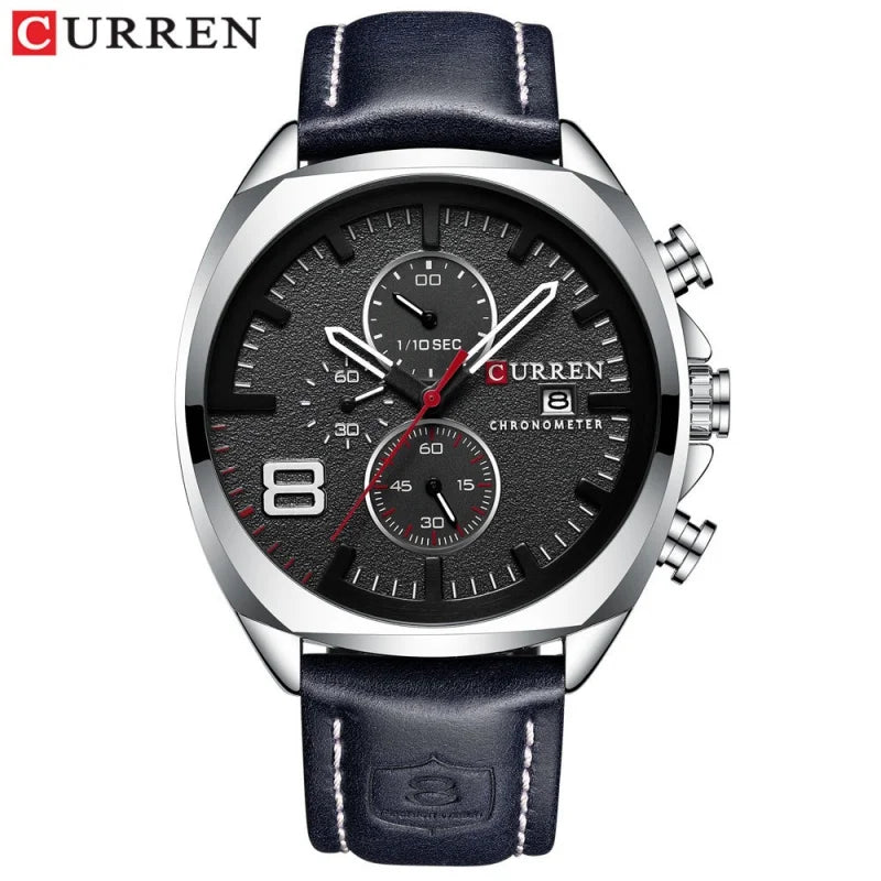 CURREN 8324 Classic Quartz Watch Round Waterproof Leather-strap Watch, Minimalist Six-hand Multifunctional Calendar Watch