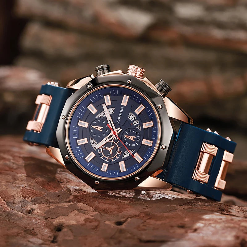 Fashion Business Men Watch Top Brand High Quality Auto Date Big Dial Silicone Strap Sports Quartz Watches For Him Gifts