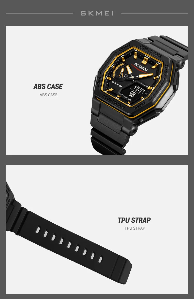 SKMEI 2438 Business Original Quartz Digital Dual Sports Military Watch Men's Electronic Watch LED Digital Watches reloj hombre