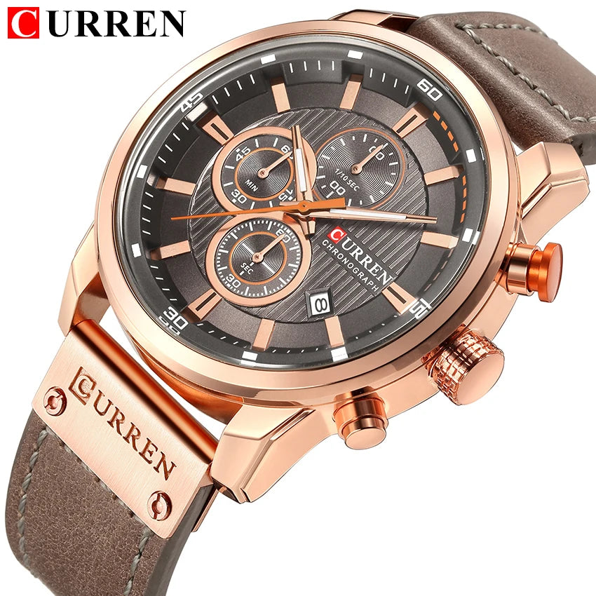 CURREN 8291 Mens Quartz Chronograph Watch Casual Leather Military Sport Fashion Gentleman Wristwatch