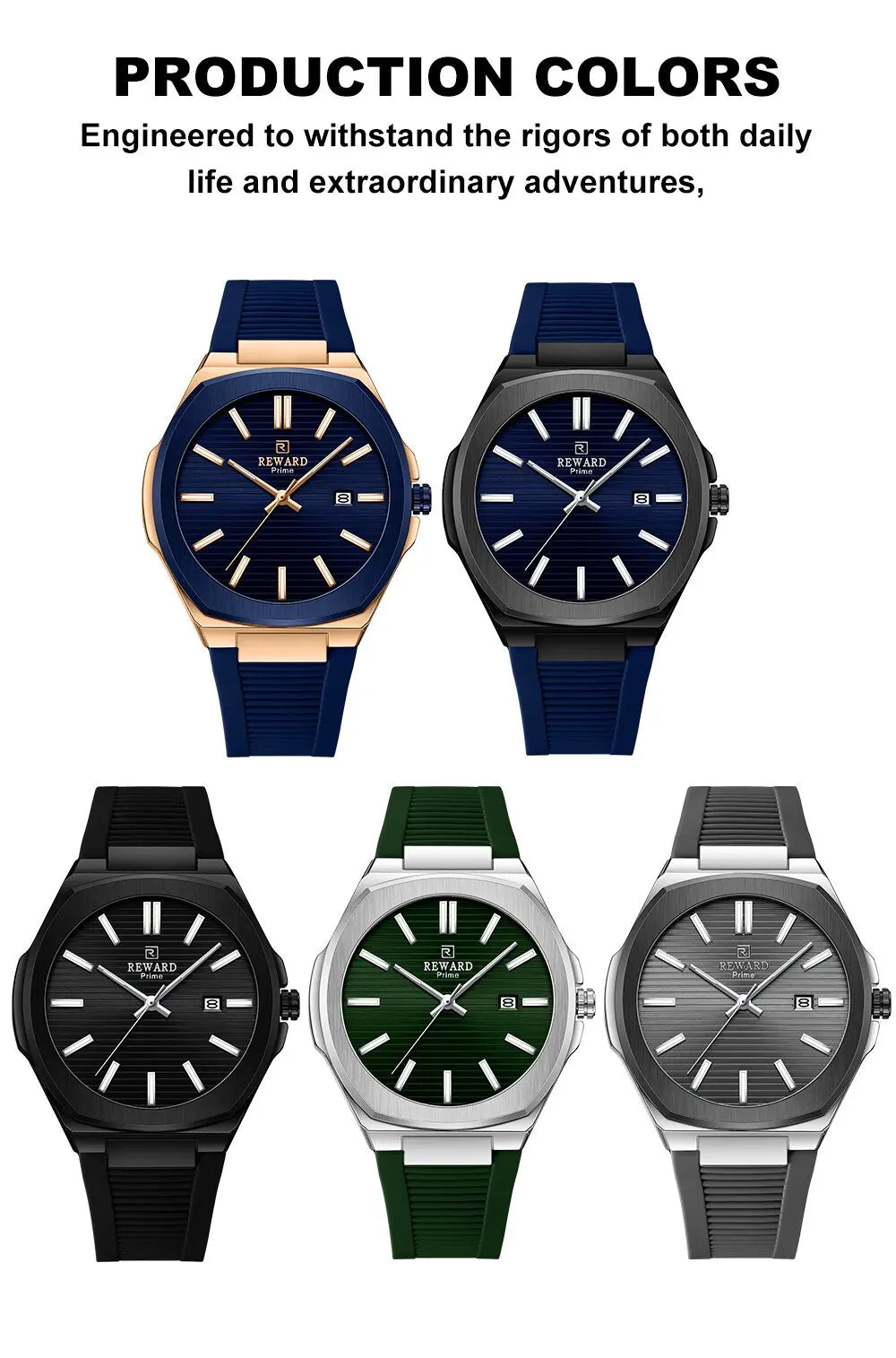 Reward 632829MCasual Sports Quartz Watch Silicone Strap Waterproof Calendar Luminous Watches for Men Montres Hommes Reloj Hombre