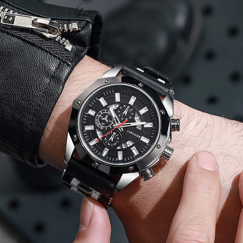 Fashion Business Men Watch Top Brand High Quality Auto Date Big Dial Silicone Strap Sports Quartz Watches For Him Gifts