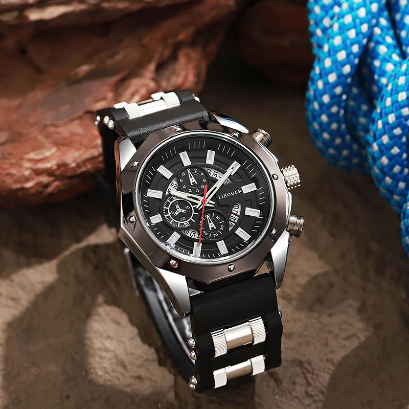 Fashion Business Men Watch Top Brand High Quality Auto Date Big Dial Silicone Strap Sports Quartz Watches For Him Gifts