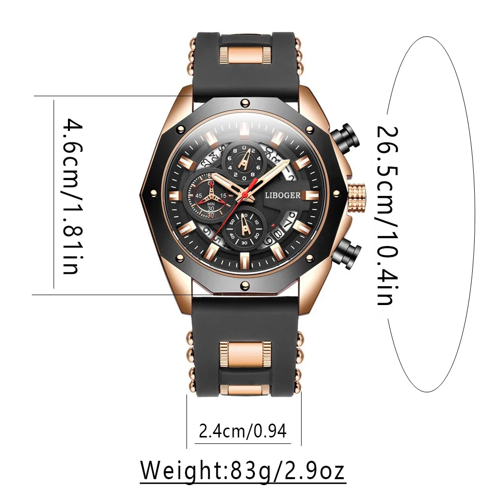 Fashion Business Men Watch Top Brand High Quality Auto Date Big Dial Silicone Strap Sports Quartz Watches For Him Gifts