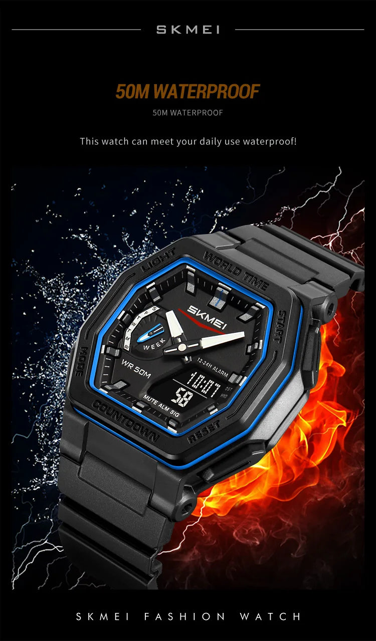 SKMEI 2438 Business Original Quartz Digital Dual Sports Military Watch Men's Electronic Watch LED Digital Watches reloj hombre