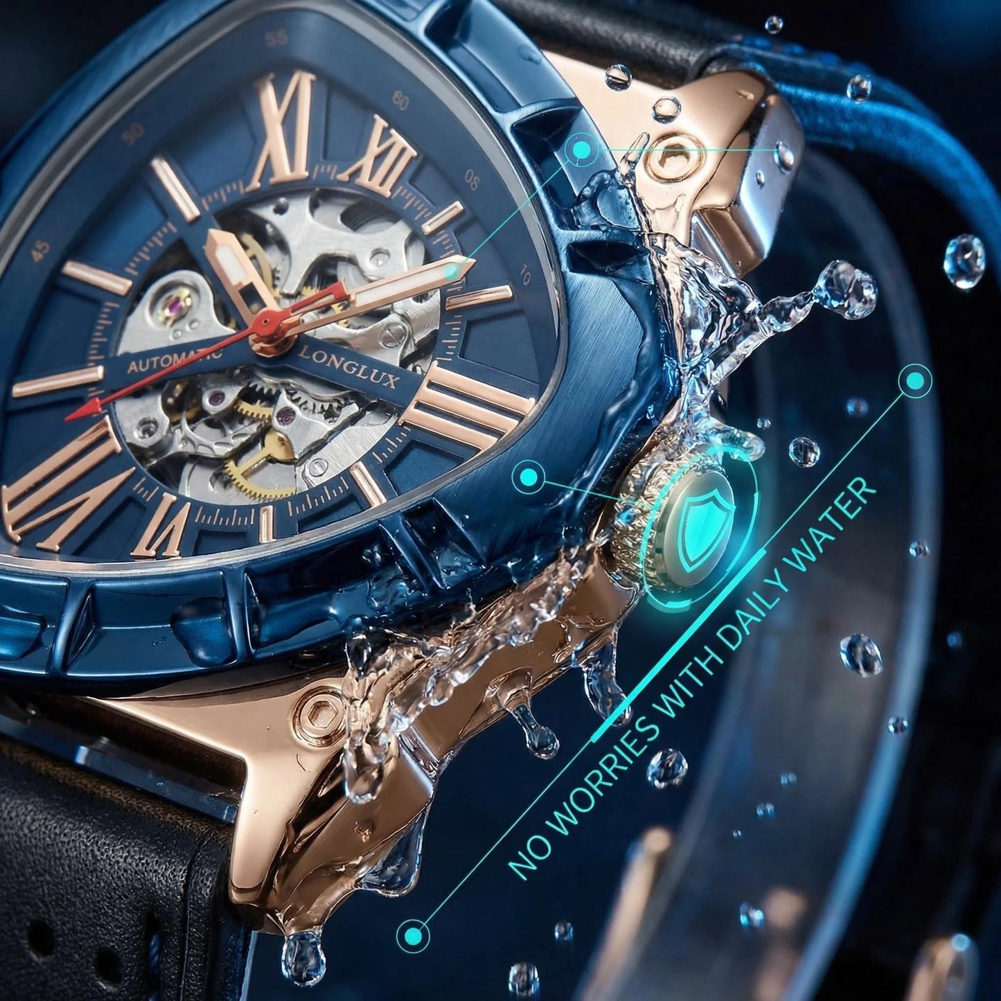 Men automatic watch explore outdoors style mechanical watches retro triangle skeleton leather waterproof luminous mens watch