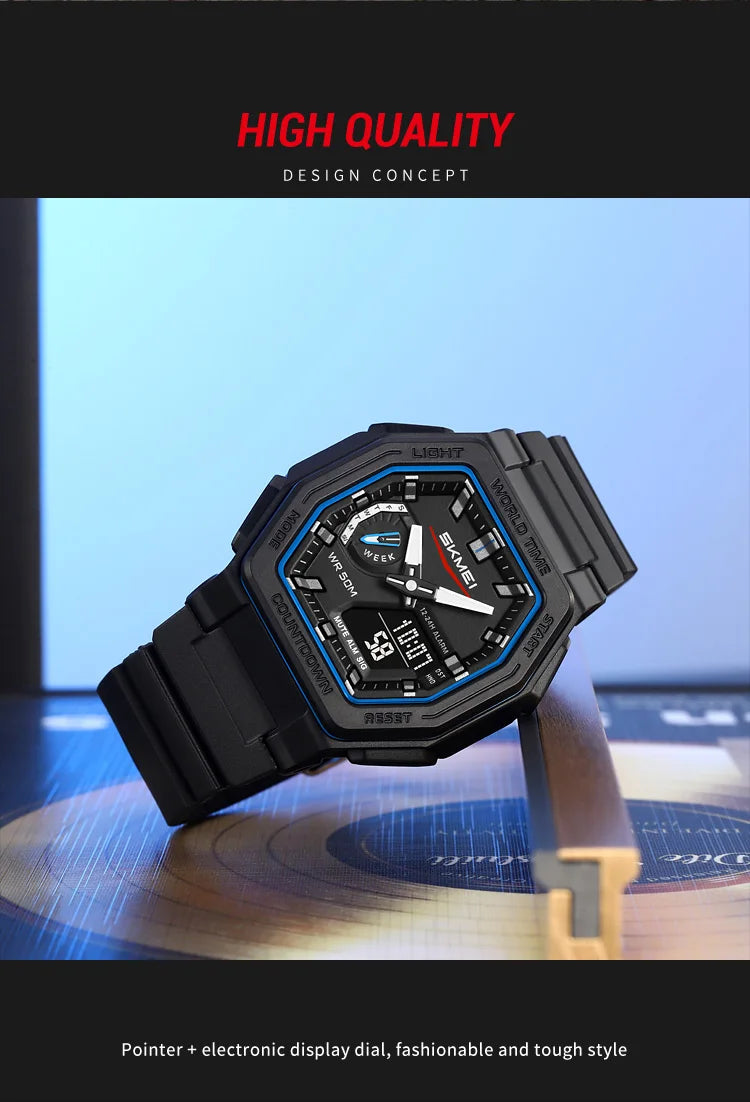 SKMEI 2438 Business Original Quartz Digital Dual Sports Military Watch Men's Electronic Watch LED Digital Watches reloj hombre