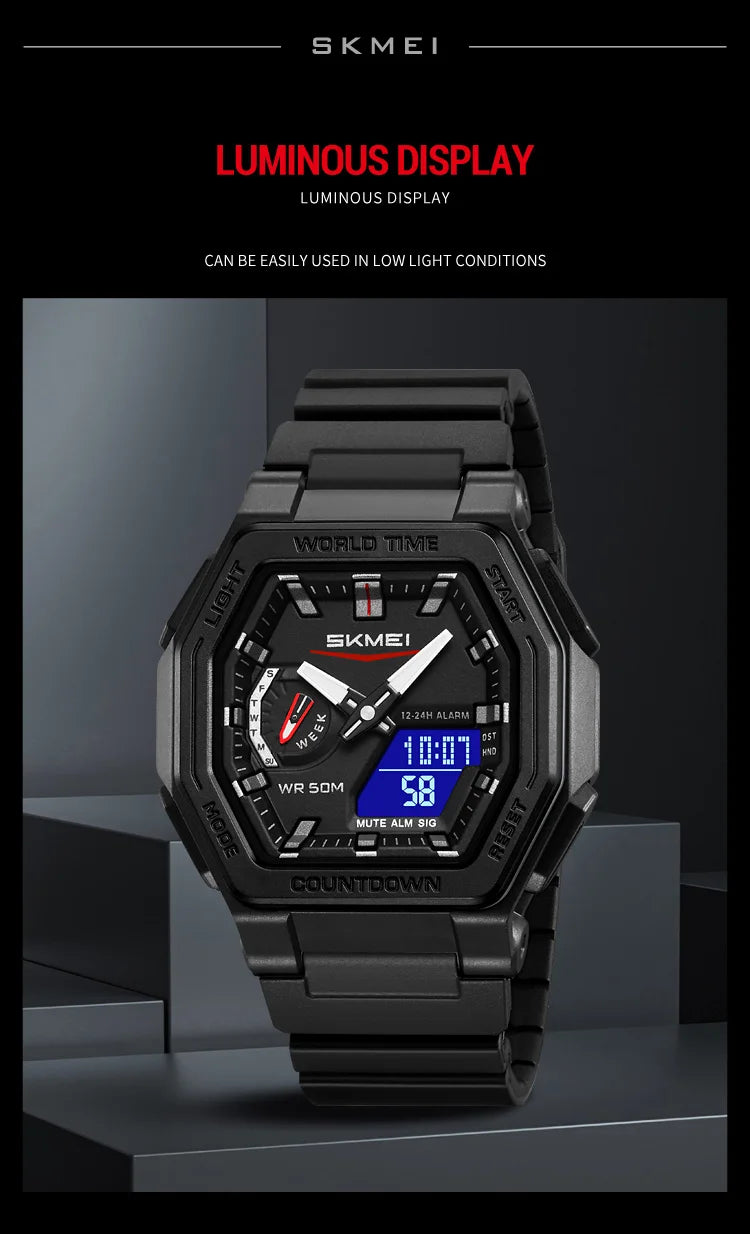 SKMEI 2438 Business Original Quartz Digital Dual Sports Military Watch Men's Electronic Watch LED Digital Watches reloj hombre