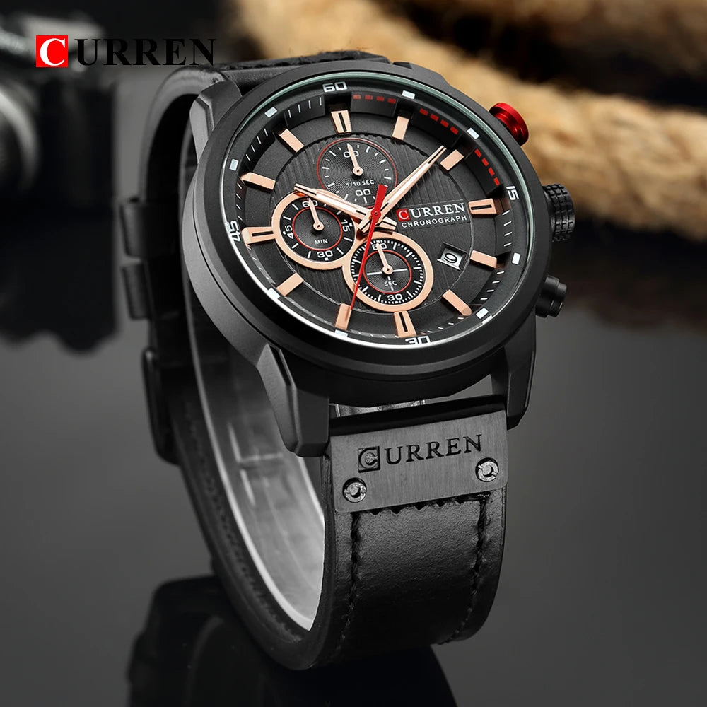 CURREN 8291 Mens Quartz Chronograph Watch Casual Leather Military Sport Fashion Gentleman Wristwatch
