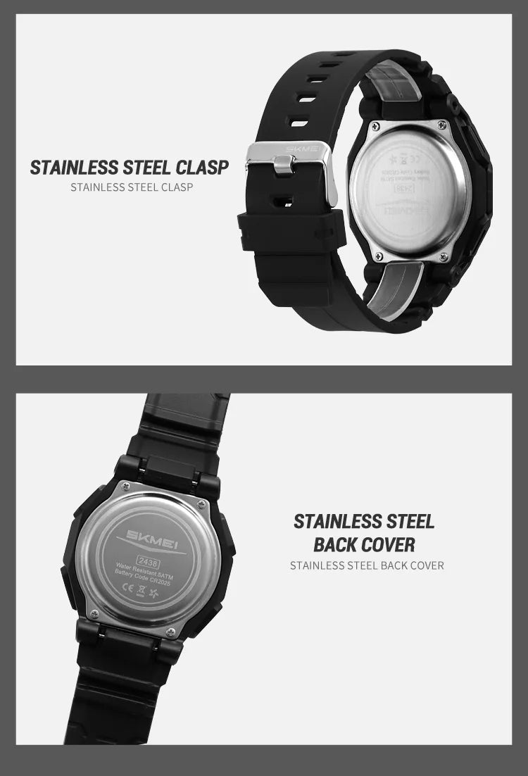SKMEI 2438 Business Original Quartz Digital Dual Sports Military Watch Men's Electronic Watch LED Digital Watches reloj hombre