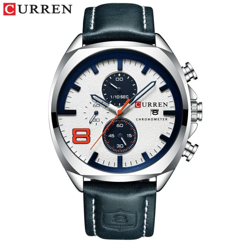 CURREN 8324 Classic Quartz Watch Round Waterproof Leather-strap Watch, Minimalist Six-hand Multifunctional Calendar Watch