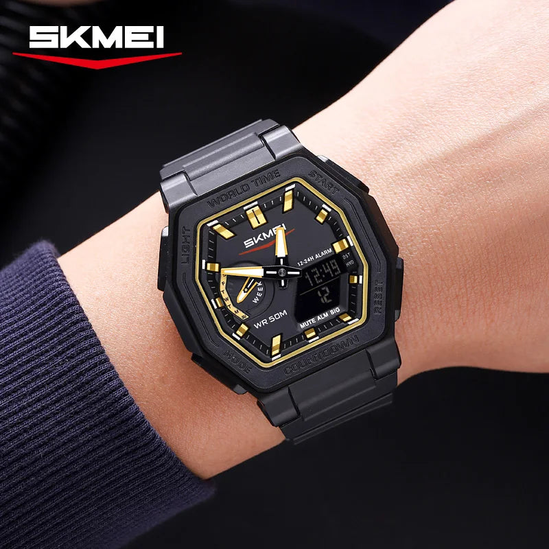 SKMEI 2438 Business Original Quartz Digital Dual Sports Military Watch Men's Electronic Watch LED Digital Watches reloj hombre