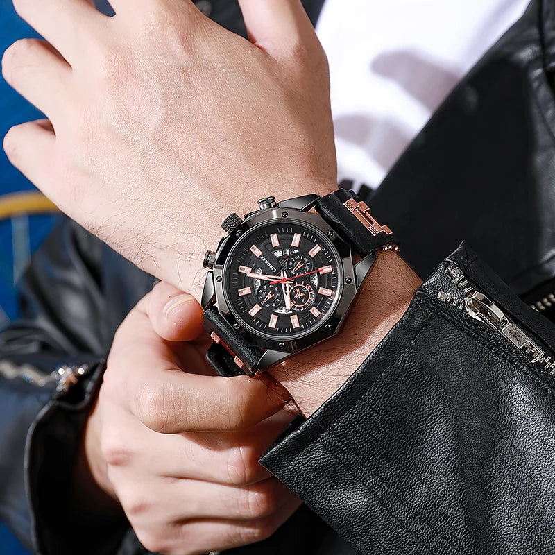 Fashion Business Men Watch Top Brand High Quality Auto Date Big Dial Silicone Strap Sports Quartz Watches For Him Gifts