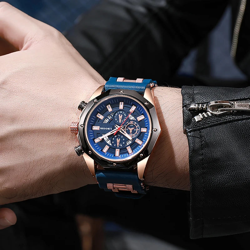Fashion Business Men Watch Top Brand High Quality Auto Date Big Dial Silicone Strap Sports Quartz Watches For Him Gifts