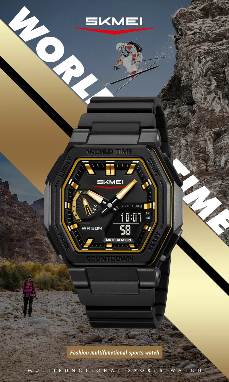 SKMEI 2438 Business Original Quartz Digital Dual Sports Military Watch Men's Electronic Watch LED Digital Watches reloj hombre