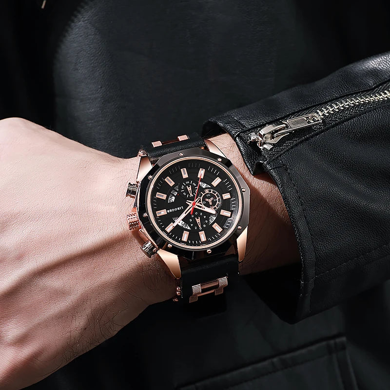 Fashion Business Men Watch Top Brand High Quality Auto Date Big Dial Silicone Strap Sports Quartz Watches For Him Gifts