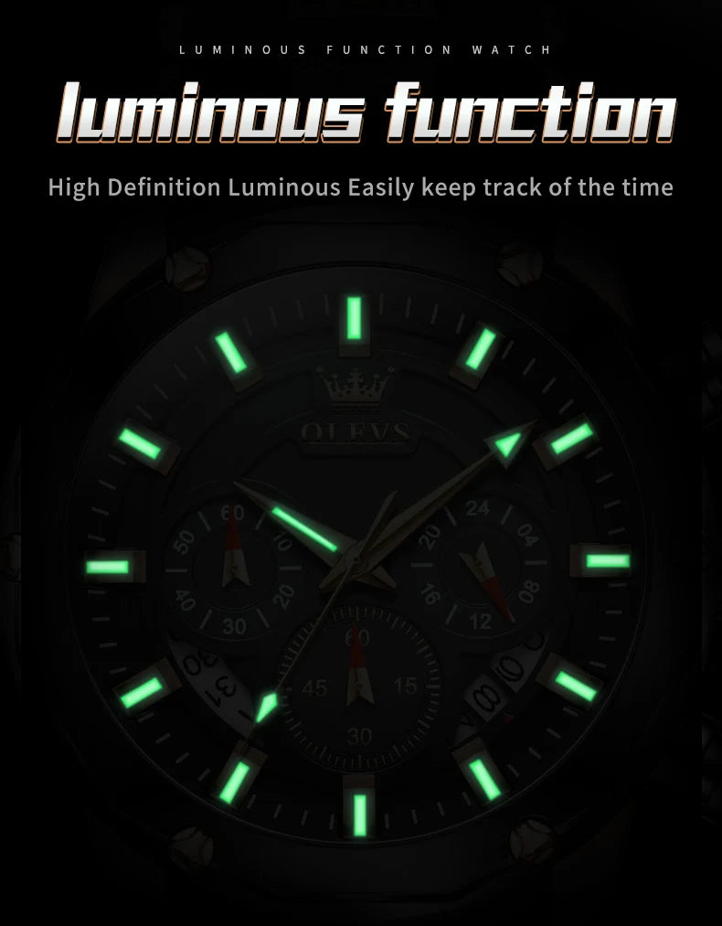 OLEVS Man Watch Original Silicone Strap Multifunction Quartz Wrist Watch for Men Fashion Chronograph Sport Waterproof Watch 9991