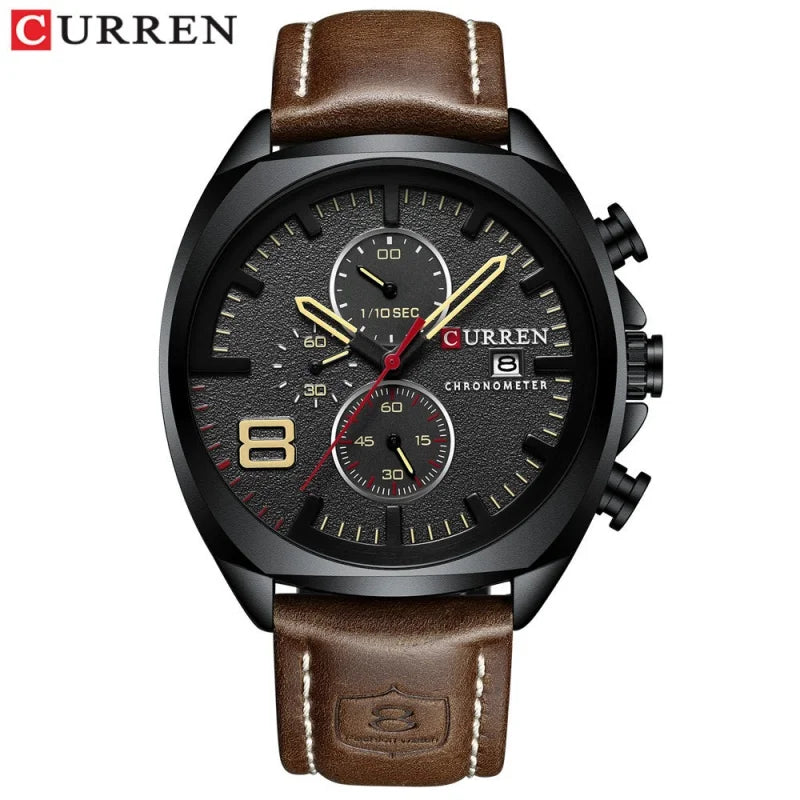CURREN 8324 Classic Quartz Watch Round Waterproof Leather-strap Watch, Minimalist Six-hand Multifunctional Calendar Watch