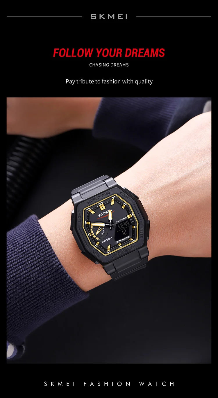 SKMEI 2438 Business Original Quartz Digital Dual Sports Military Watch Men's Electronic Watch LED Digital Watches reloj hombre