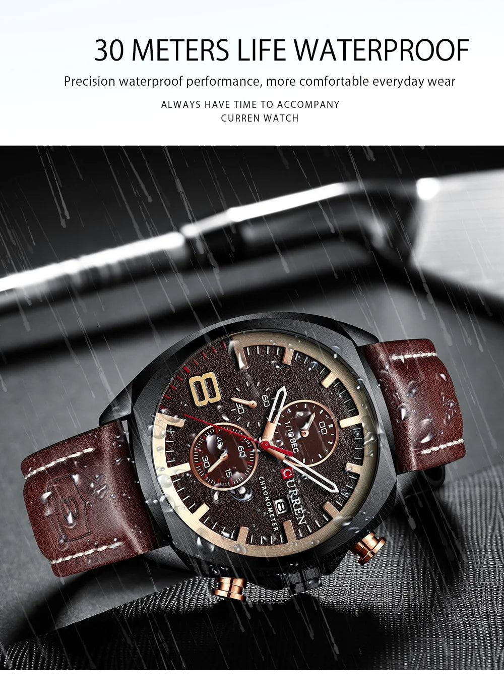 CURREN 8324 Classic Quartz Watch Round Waterproof Leather-strap Watch, Minimalist Six-hand Multifunctional Calendar Watch