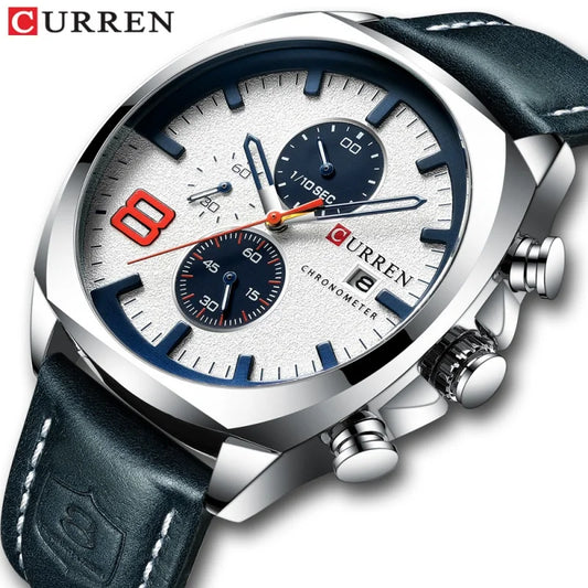 CURREN 8324 Classic Quartz Watch Round Waterproof Leather-strap Watch, Minimalist Six-hand Multifunctional Calendar Watch