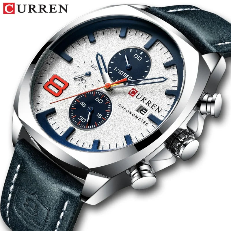CURREN 8324 Classic Quartz Watch Round Waterproof Leather-strap Watch, Minimalist Six-hand Multifunctional Calendar Watch