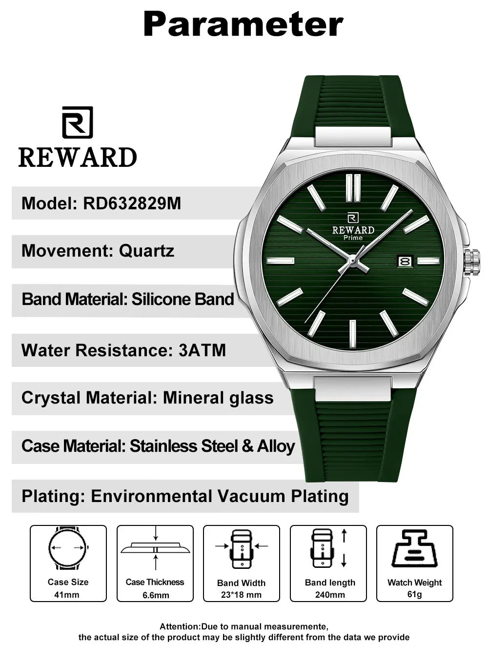 Reward 632829MCasual Sports Quartz Watch Silicone Strap Waterproof Calendar Luminous Watches for Men Montres Hommes Reloj Hombre