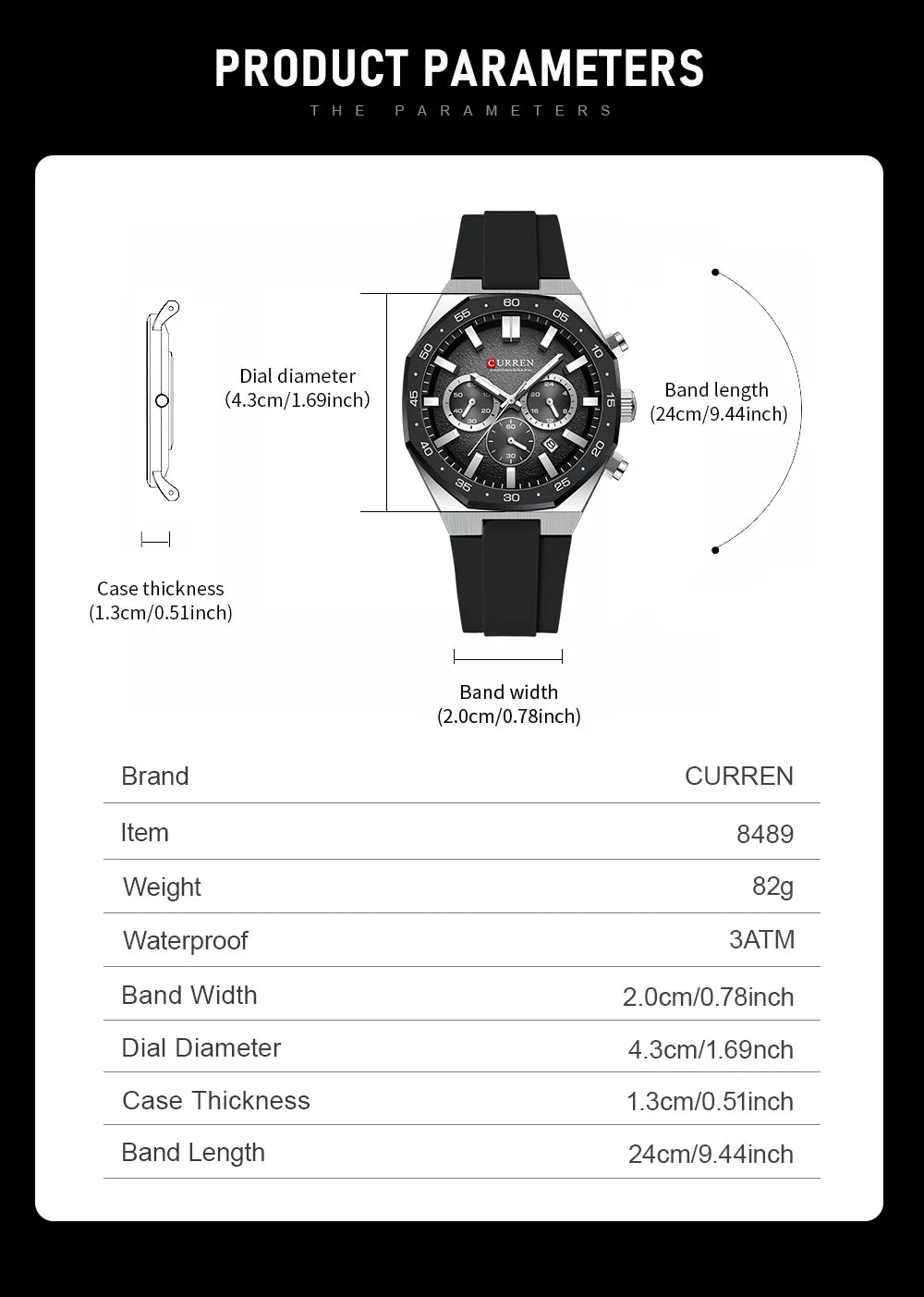CURREN Men's Sports Chronograph Watch with Silicone Strap Multifunction Dial with Date Luminous Hands Casual Quartz Wristwatch