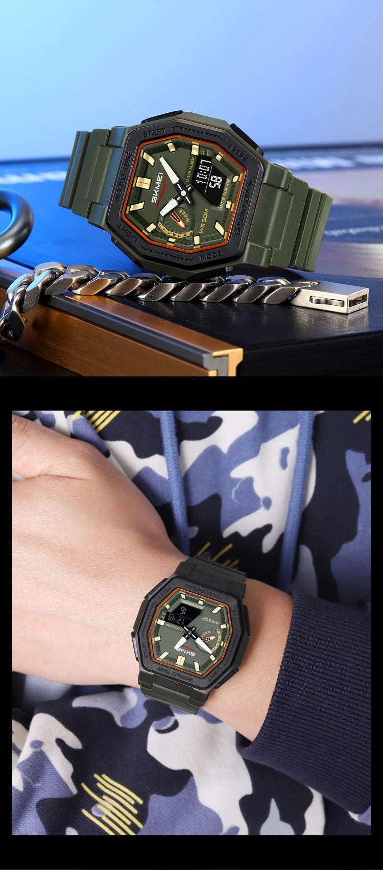 SKMEI 2438 Business Original Quartz Digital Dual Sports Military Watch Men's Electronic Watch LED Digital Watches reloj hombre