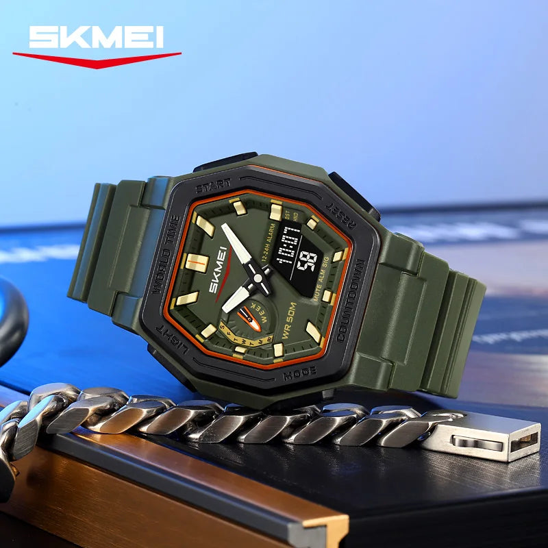 SKMEI 2438 Business Original Quartz Digital Dual Sports Military Watch Men's Electronic Watch LED Digital Watches reloj hombre