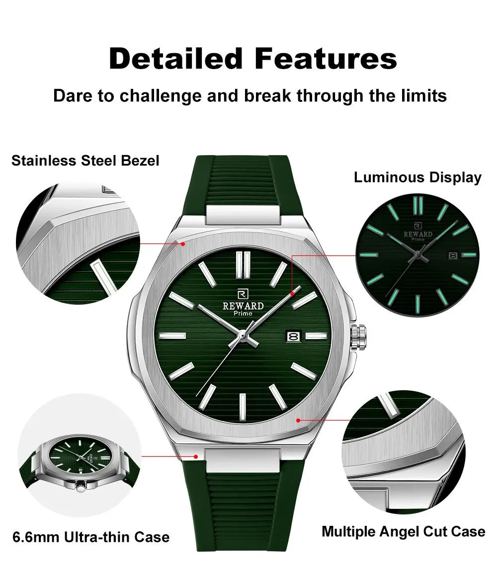 Reward 632829MCasual Sports Quartz Watch Silicone Strap Waterproof Calendar Luminous Watches for Men Montres Hommes Reloj Hombre