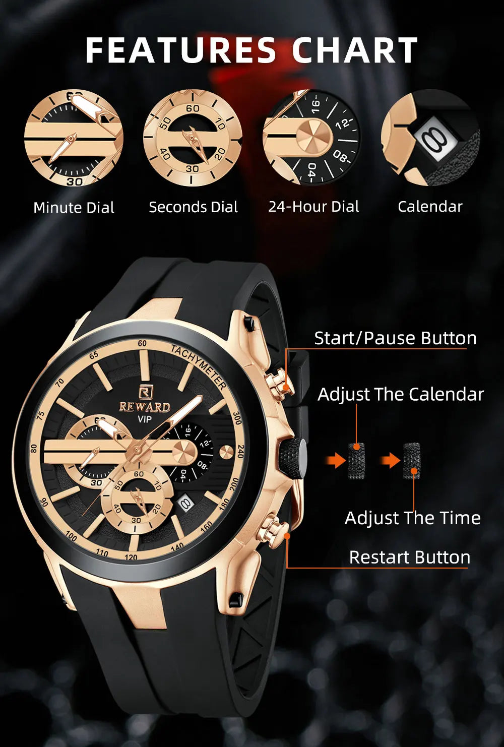 REWARD Watch for Men  Waterproof  Chronograph