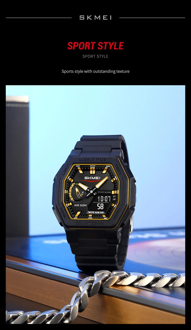 SKMEI 2438 Business Original Quartz Digital Dual Sports Military Watch Men's Electronic Watch LED Digital Watches reloj hombre