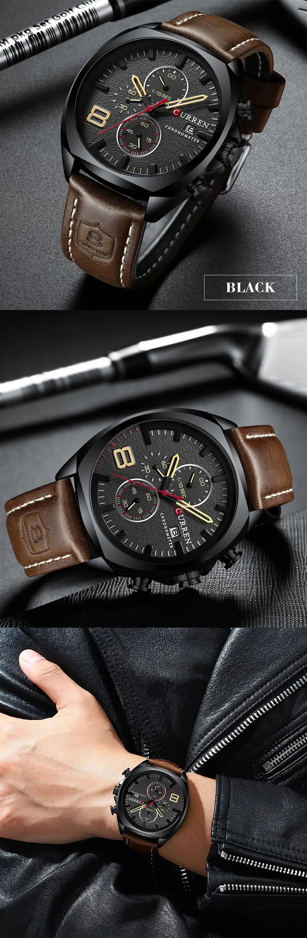 CURREN 8324 Classic Quartz Watch Round Waterproof Leather-strap Watch, Minimalist Six-hand Multifunctional Calendar Watch