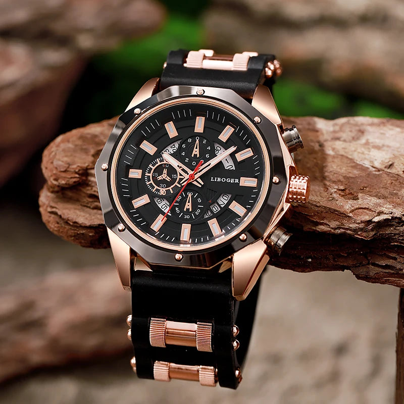 Fashion Business Men Watch Top Brand High Quality Auto Date Big Dial Silicone Strap Sports Quartz Watches For Him Gifts