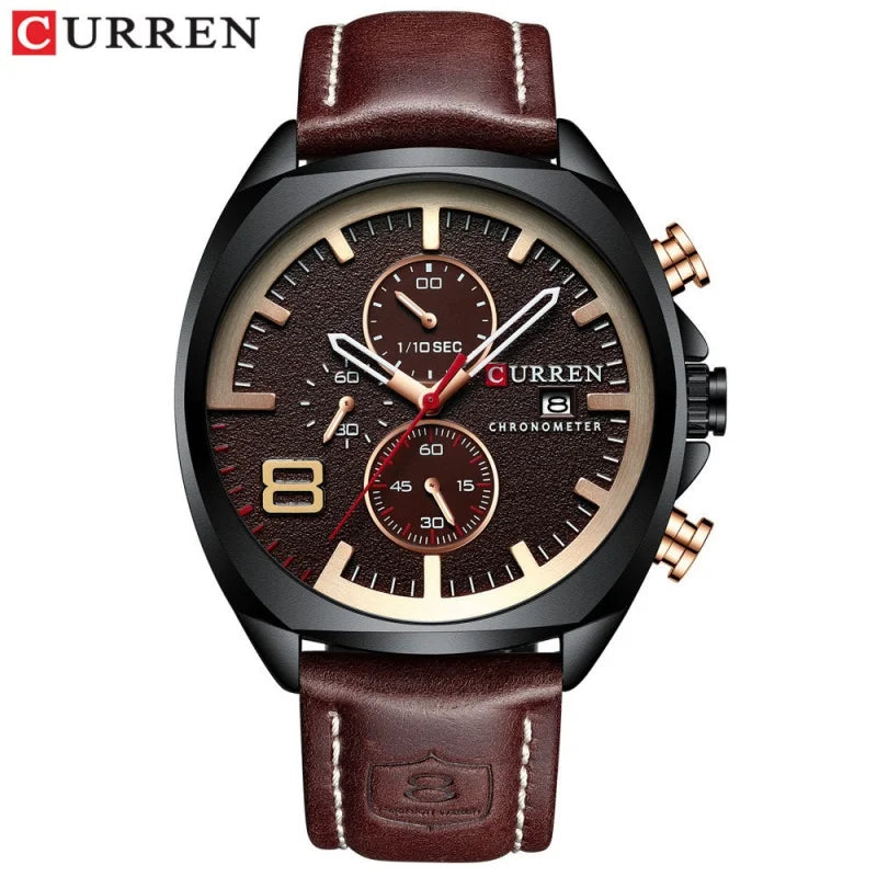 CURREN 8324 Classic Quartz Watch Round Waterproof Leather-strap Watch, Minimalist Six-hand Multifunctional Calendar Watch