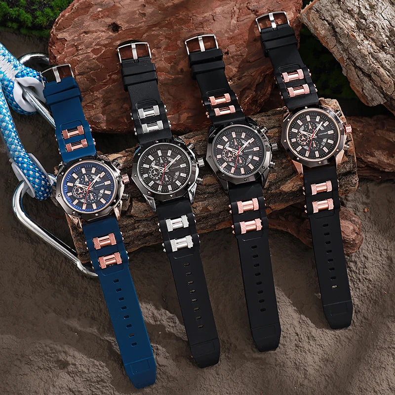 Fashion Business Men Watch Top Brand High Quality Auto Date Big Dial Silicone Strap Sports Quartz Watches For Him Gifts