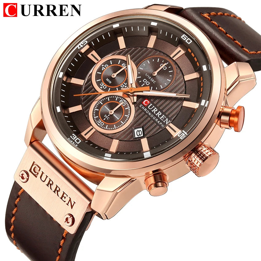 CURREN 8291 Mens Quartz Chronograph Watch Casual Leather Military Sport Fashion Gentleman Wristwatch